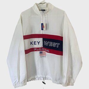 Vintage Key West USA White Quarter-Zip Windbreaker Jacket Mens Medium/Large New